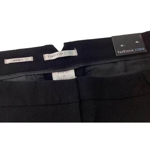 VanHeusen Studio Modern Fit Slacks Pants Women 10 Reg Black Boot Leg Stretch NEW - Picture 7 of 13